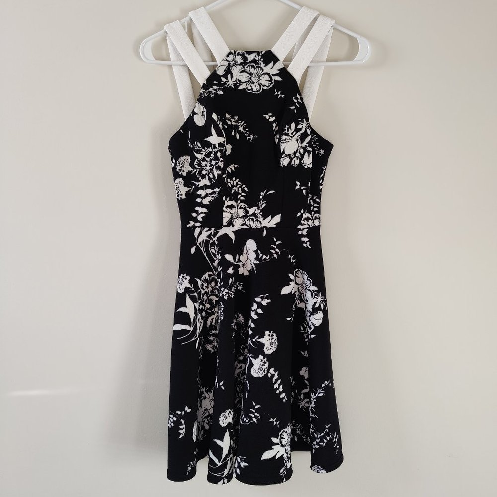 Black and White Floral Skater Mini Dress